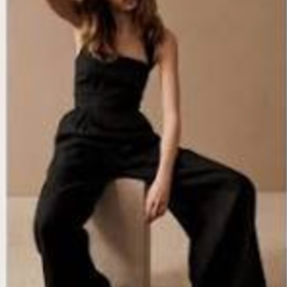 NWT Linen RUMER Freya Wide Leg Halter Jumpsuit in Black XS - Picture 8 of 9